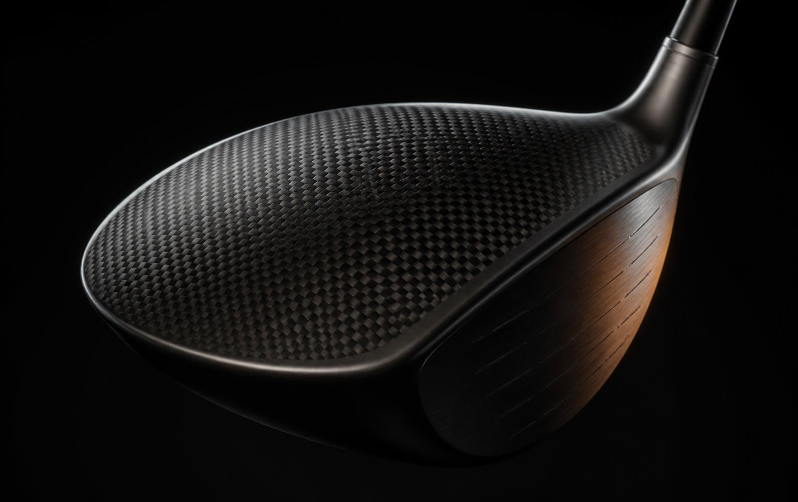 Close-up of a carbon and titanium driver crown